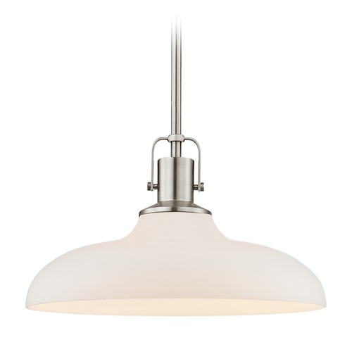 Design Classics Lighting Nautical Satin Nickel Pendant Light with White Glass 14-Inch Wide 1762-09 G1784-WH