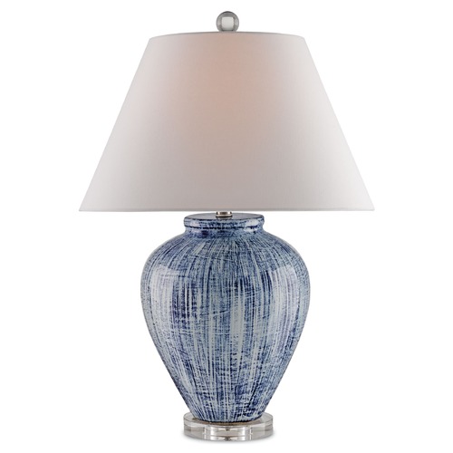 Currey and Company Lighting Currey and Company Malaprop Blue/white Table Lamp with Coolie Shade 6224