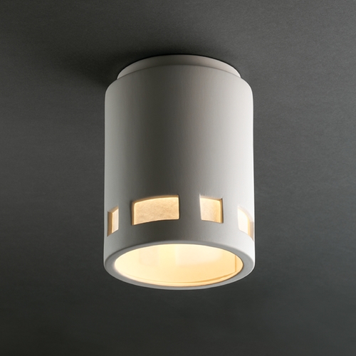 Justice Design Group Close To Ceiling Light with White Shade in Bisque Finish CER-6107W-BIS