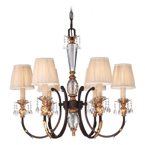 Metropolitan Lighting Crystal Chandelier in Bronze Finish with Pleated Shades N6646-258B