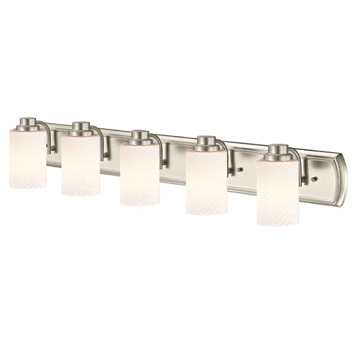 Design Classics Lighting 5-Light Bath Bar in Satin Nickel with White Cylinder Art Glass 1205-09 GL1020C