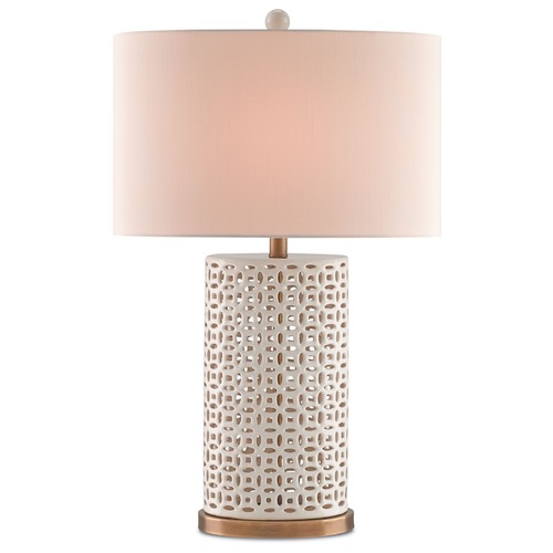 Currey and Company Lighting Currey and Company Bellemeade Ivory/antique Brass Table Lamp with Drum Shade 6925