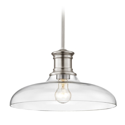Design Classics Lighting Nautical Pendant Light Satin Nickel with Clear Glass 14-Inch Wide 1761-09 G1784-CL