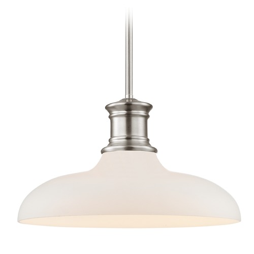 Design Classics Lighting Satin Nickel Pendant Light with White Glass 14-Inch Wide 1761-09 G1784-WH