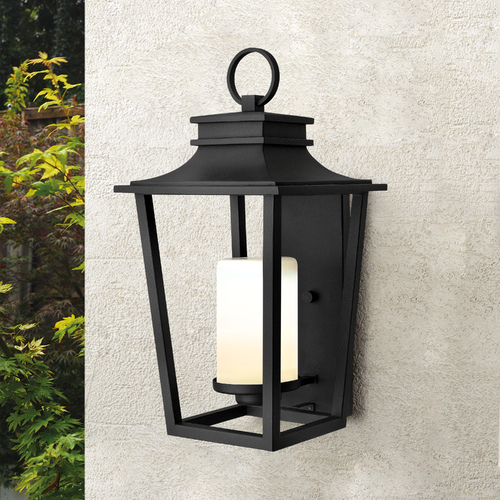 Hinkley Outdoor Wall Light with White Glass in Black Finish 1745BK