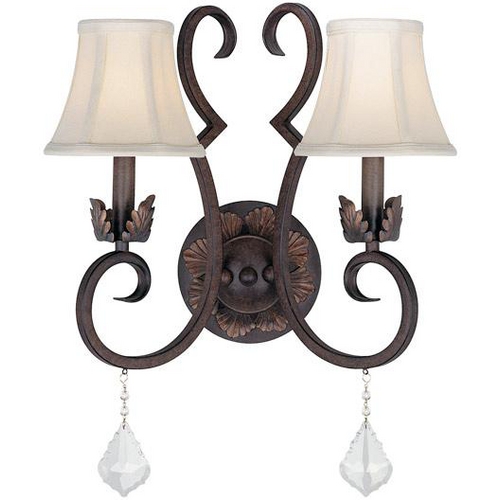 Lite Source 2 Lites Wall Lamp - Antique Broze/Fabric Shade