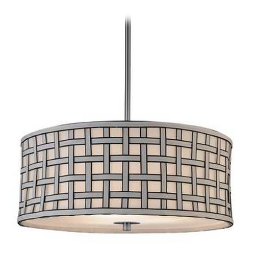 Design Classics Lighting Contemporary Drum Shade Pendant Light with Criss-Cross Patterned Shade DCL 6528-09 SH7489  KIT