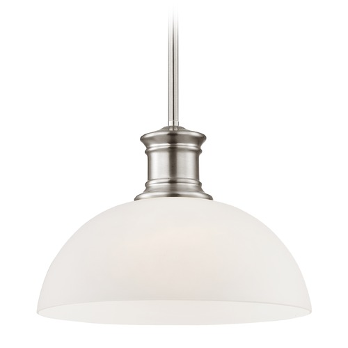 Design Classics Lighting Satin Nickel Pendant Light with White Glass 13-Inch Wide 1761-09 G1785-WH
