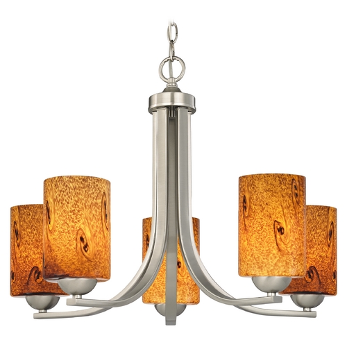 Design Classics Lighting Chandelier with Brown Art Glass in Satin Nickel Finish 584-09 GL1001C