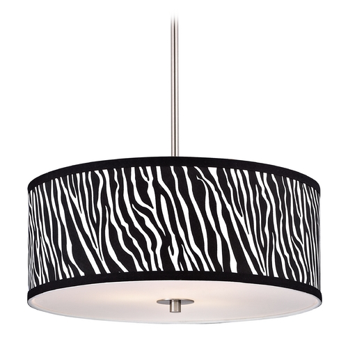 Design Classics Lighting Drum Pendant Light with Zebra Print Shade DCL 6528-09 SH9465