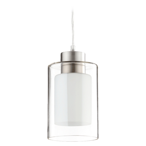 Quorum Lighting Satin Nickel Clear & White Mini Pendant with Cylindrical Shade by Quorum Lighting 882-165