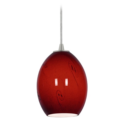 Access Lighting Modern Mini Pendant with Red Glass by Access Lighting 28023-1C-BS/RUSKY