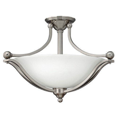 Hinkley Semi-Flushmount Light with White Glass in Brushed Nickel Finish 4669BN