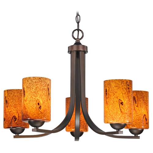 Design Classics Lighting Modern Chandelier with Brown Art Glass in Bronze Finish 584-220 GL1001C