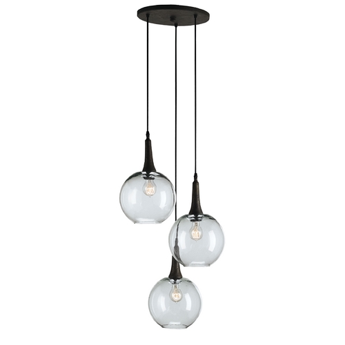 Currey and Company Lighting Mid-Century Modern Multi-Light Pendant Rust Beckett Trio by Currey and Company Lighting 9969