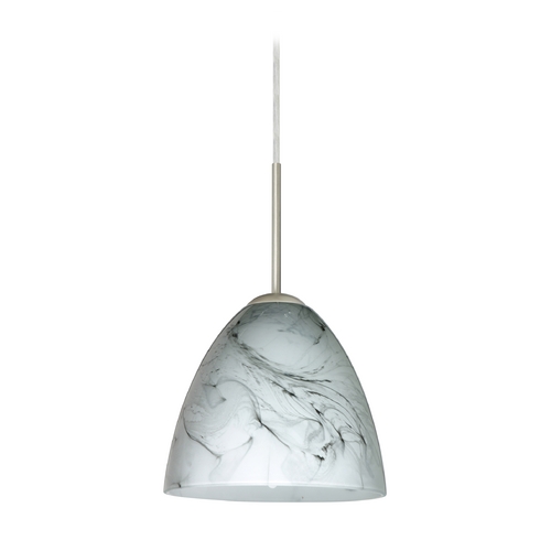 Besa Lighting Modern Pendant Light Marble Grigio Glass Satin Nickel by Besa Lighting 1JT-4470MG-SN