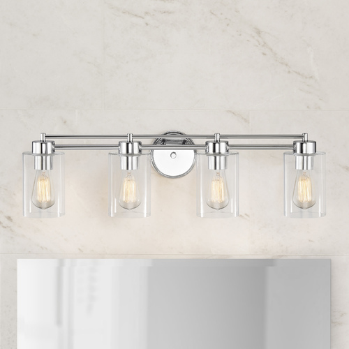 Design Classics Lighting Salida 28-Inch Vanity Light in Chrome with Clear Cylinder Glass 704-26 GL1040C