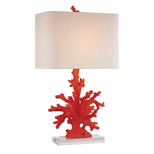 Elk Lighting Table Lamp with Beige / Cream Shades in Red Coral Finish D2493