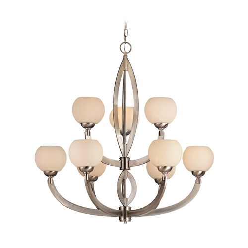 Dolan Designs Lighting Modern Chandelier with White Glass in Satin Nickel Finish 2962-09