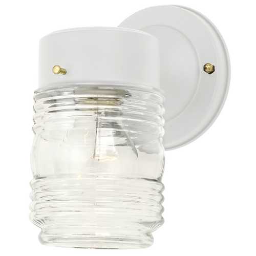 Design Classics Lighting Jelly Jar Outdoor Wall Light with Clear Glass in White Finish 101 WH