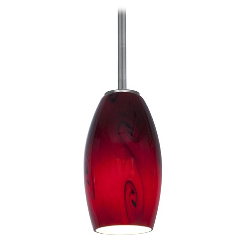 Access Lighting Modern Mini Pendant with Red Glass by Access Lighting 28011-1R-BS/RUSKY