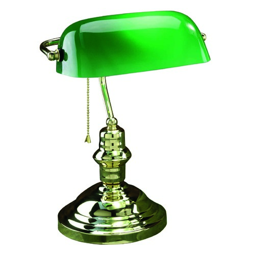 Lite Source Banker's Lamp in Polished Brass with Green Glass