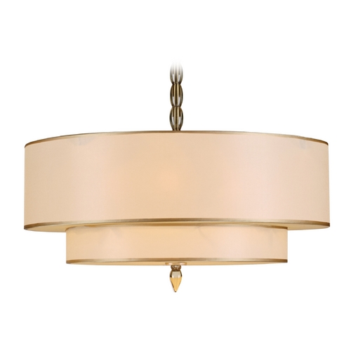 Crystorama Lighting Drum Pendant Light with Gold Shades in Antique Brass Finish 9507-AB