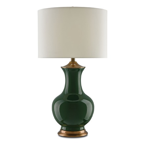Currey and Company Lighting Currey and Company Lilou Green/antique Brass Table Lamp with Drum Shade 6000-0022