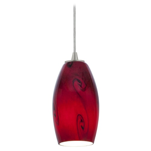 Access Lighting Modern Mini Pendant with Red Glass by Access Lighting 28011-1C-BS/RUSKY