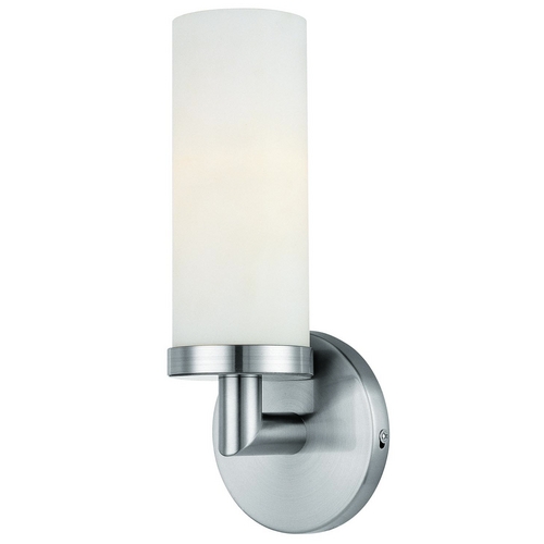Access Lighting Modern Sconce with White Glass in Brushed Steel by Access Lighting 20441-BS/OPL
