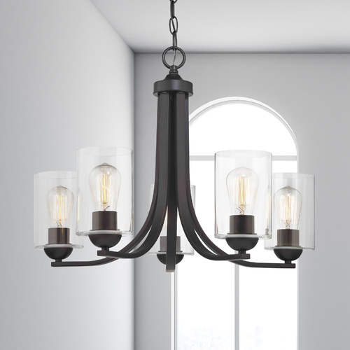Design Classics Lighting Dalton 5-Light Chandelier in Bronze with Clear Cylinder Glass 584-220 GL1040C
