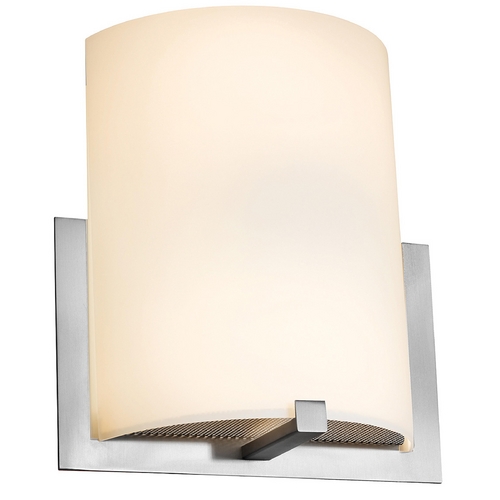 Access Lighting Modern Sconce Wall Light with White Glass in Brushed Steel by Access Lighting 20445-BS/OPL