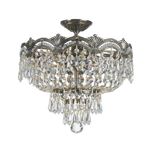 Crystorama Lighting Majestic Crystal Semi-Flush Mount in Historic Brass by Crystorama Lighting 1483-HB-CL-S
