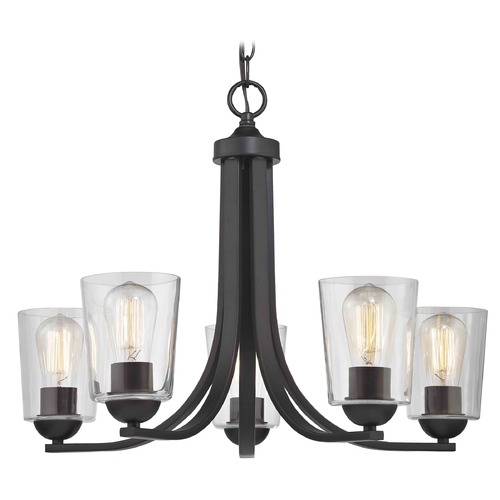 Design Classics Lighting 5-Light Chandelier with Clear Cylinder Glass in Bronze 584-220 GL1027-CLR