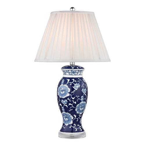 Elk Lighting Table Lamp with White Shades in Blue and White Hand Paint Finish D2474