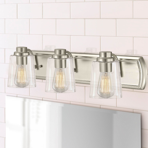 Design Classics Lighting Legacy 3-Light Bathroom Light with Clear Glass in Satin Nickel 1203-09 GL1027-CLR