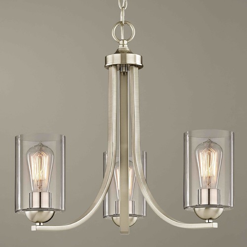 Design Classics Lighting Dalton 3-Light Chandelier in Satin Nickel with Clear Cylinder Glass 5843-09 GL1040C
