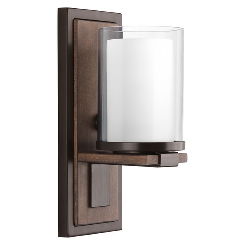 Progress Lighting Mast Antique Bronze with Faux-Finish Wooden Sconce by Progress Lighting P710015-020