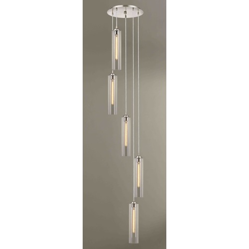 Design Classics Lighting Satin Nickel Multi-Light Pendant with Cylindrical Shade 580-09 GL1640C