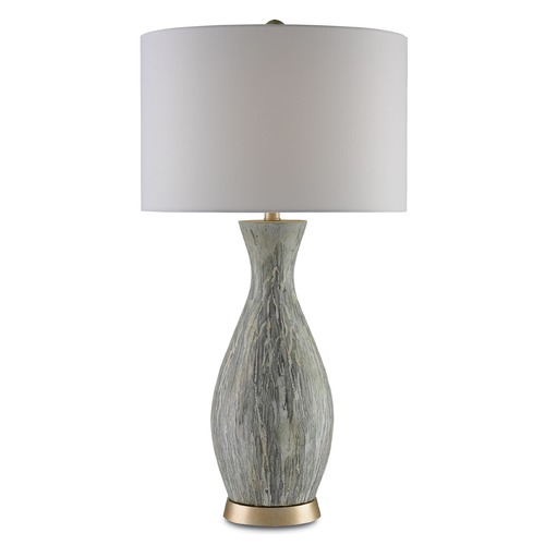 Currey and Company Lighting Currey and Company Rana Light Green, White Drip Glaze/silver Leaf Table Lamp with Drum Shade 6000-0049