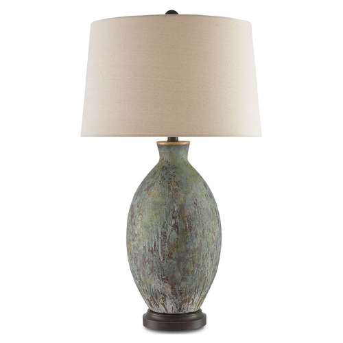 Currey and Company Lighting Currey and Company Remi Green, Dark Red Drip Glaze/bronze Gold Table Lamp with Empire Shade 6000-0050