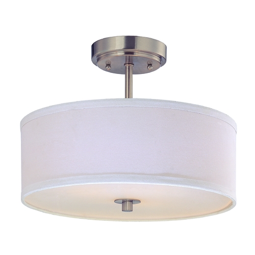 Design Classics Lighting Semi-Flush Light with White Shade Satin in Nickel - 14 Inches Wide DCL 6543-09 SH7483 KIT