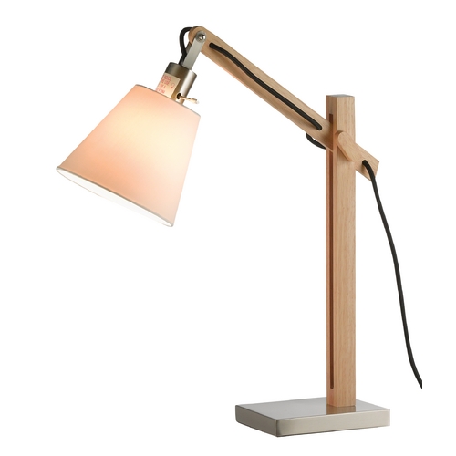 Adesso Home Lighting Mid-Century Modern Table Lamp Natural Wood, Satin Steel Walden by Adesso Home Lighting 4088-12