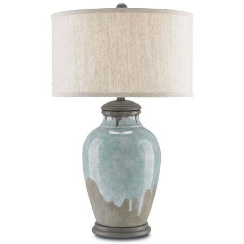 Currey and Company Lighting Currey and Company Chatswood Blue-Green/gray/hiroshi Gray Table Lamp with Drum Shade 6000-0057
