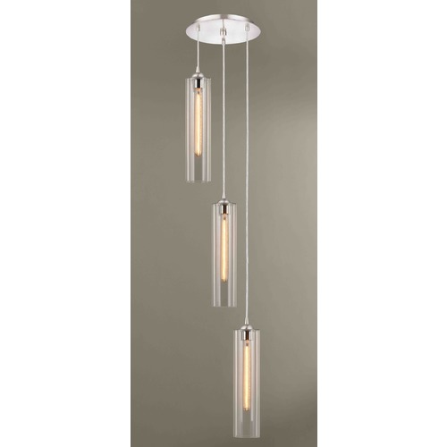 Design Classics Lighting Satin Nickel Multi-Light Pendant with Cylindrical Shade 583-09 GL1640C