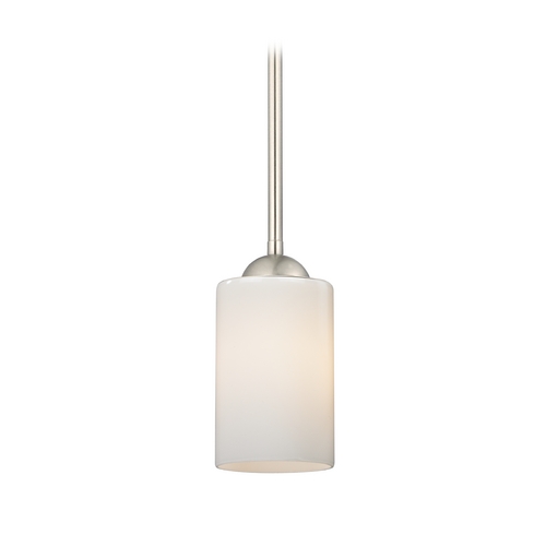 Design Classics Lighting Satin Nickel Mini-Pendant Light with Opal White Cylinder Glass 581-09 GL1024C