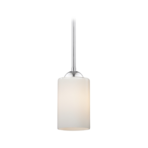 Design Classics Lighting Modern Chrome Mini-Pendant Light with Opal White Cylinder Glass 581-26 GL1024C