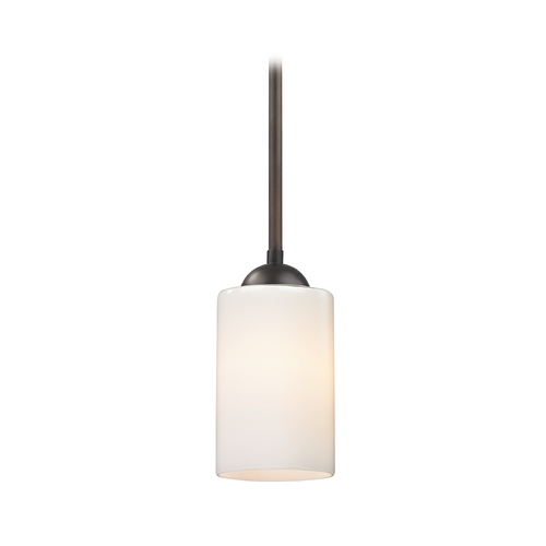 Design Classics Lighting Mini-Pendant Light with Opal White Cylinder Glass Shade in Bronze 581-220 GL1024C