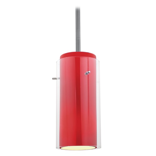 Access Lighting Modern Mini Pendant with Red Glass by Access Lighting 28033-1R-BS/CLRD