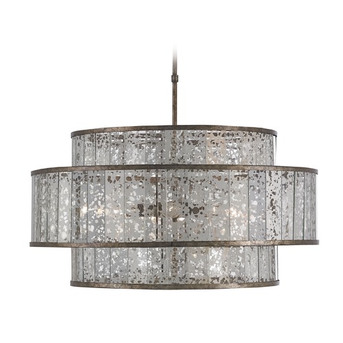 Currey and Company Lighting Currey and Company Lighting Fantine Pyrite Bronze / Raj Mirror Pendant Light with Drum Shade 9454